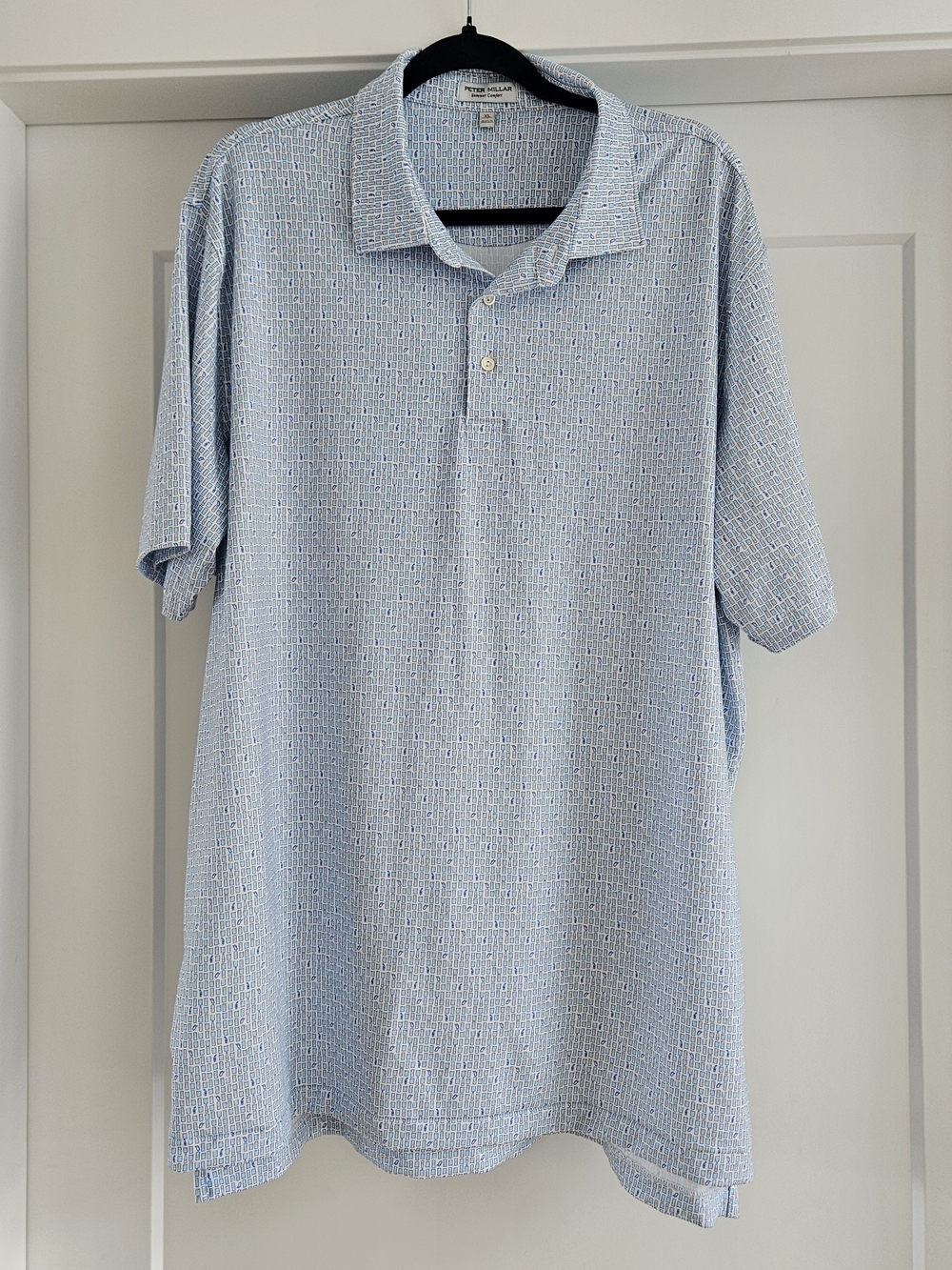 Peter Millar Summer Comfort Light Blue Micro-Pattern Golf Polo Sz XL Tall